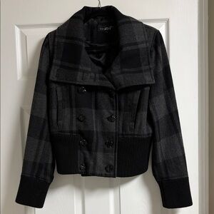 Max Rave Charcoal Plaid Pea Coat
